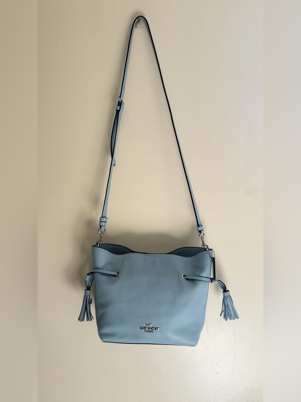 Coach Andy Crossbody Pebble Leather Bag Waterfall Blue Silver CH197